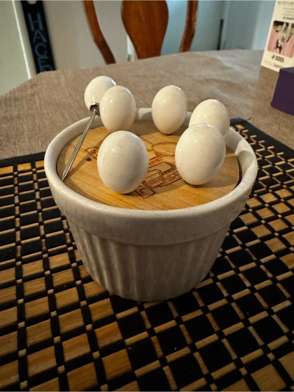 Football themed Cermaic Bowl and Serving Picks - White and Natural